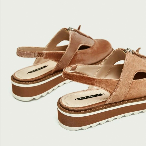 ZARA PINK VELVET SLINGBACK BROUGUES WOMEN’S SHOE - Picture 4 of 8